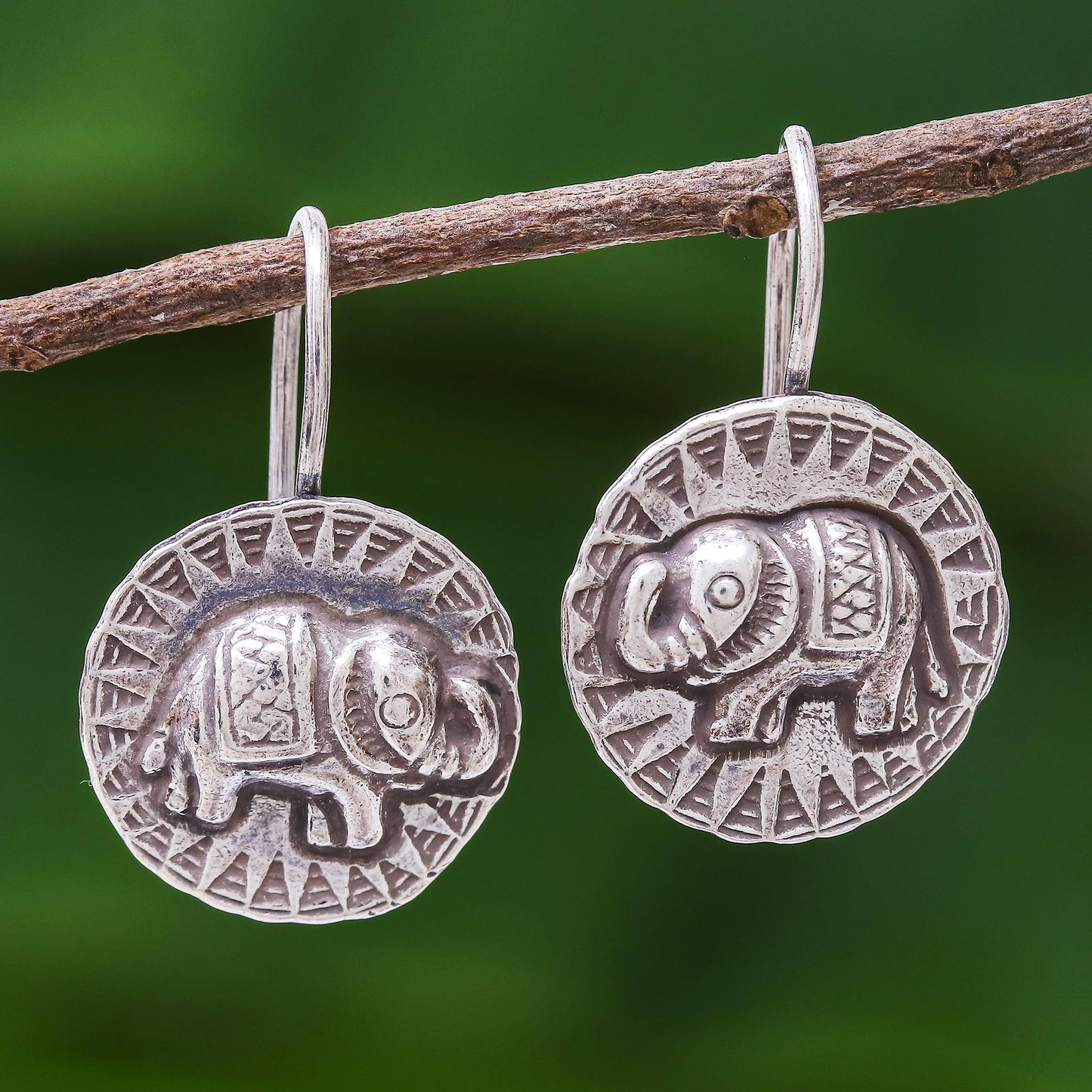 Elephant Sun Hill Tribe Style 950 Silver Elephant Drop Earrings
