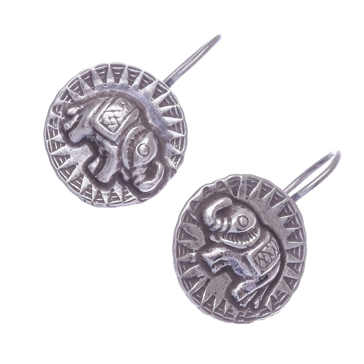 Elephant Sun Hill Tribe Style 950 Silver Elephant Drop Earrings