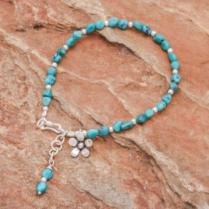 Sea Flower Sterling Silver and Reconstituted Turquoise Bracelet