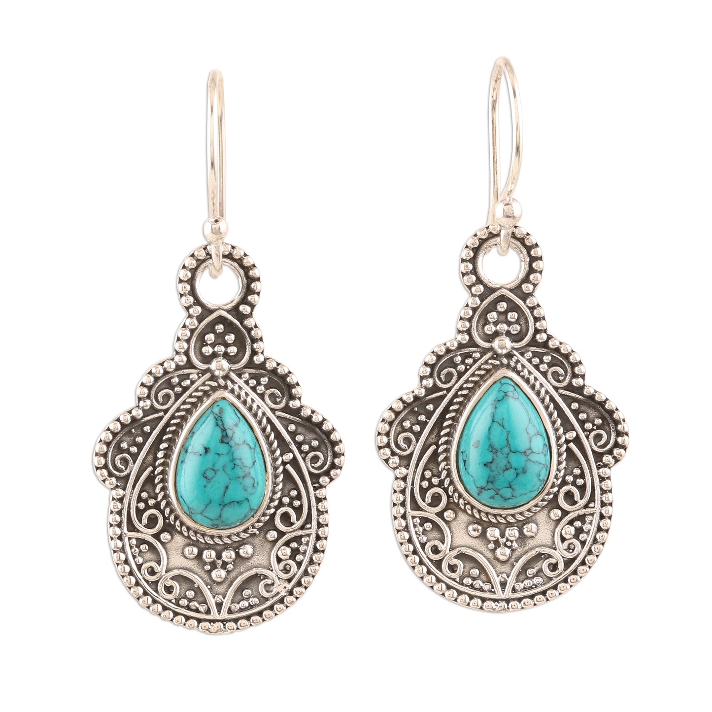 Agra Aesthetic Oxidized Silver and Reconstituted Turquoise Earrings