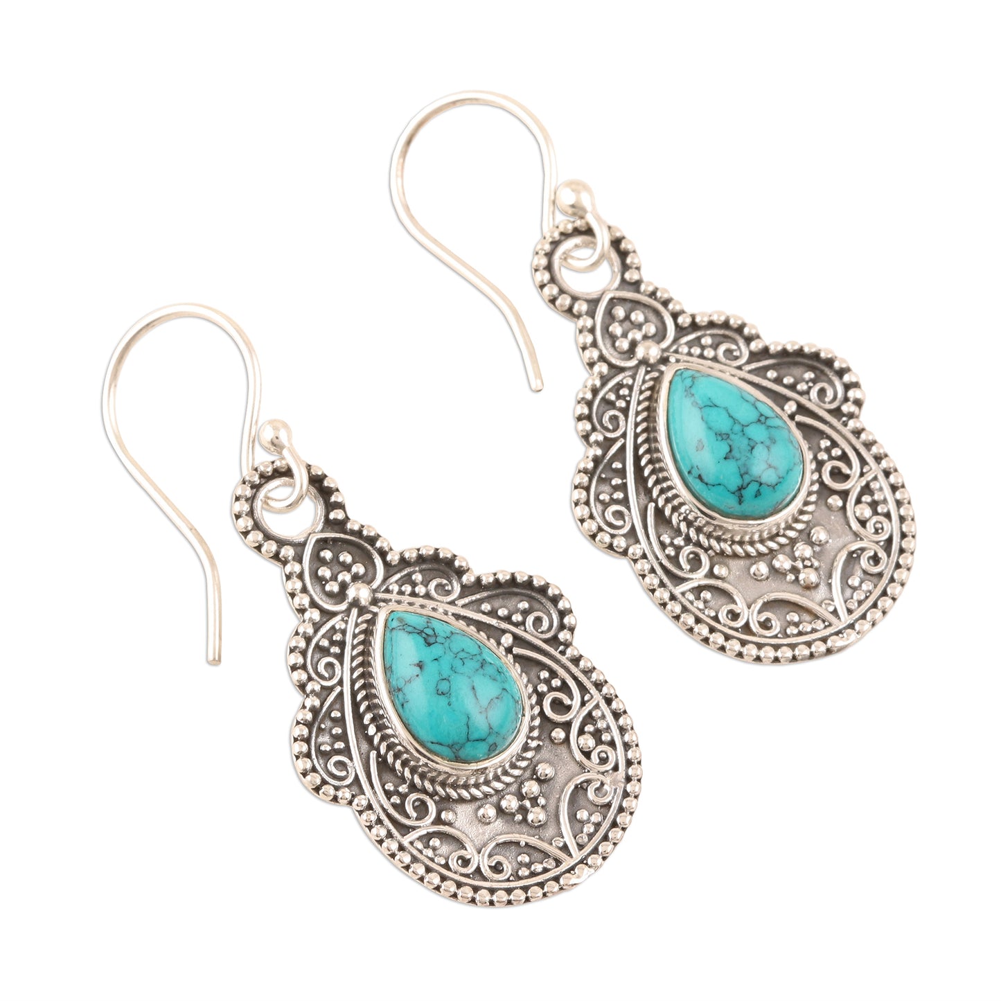 Agra Aesthetic Oxidized Silver and Reconstituted Turquoise Earrings