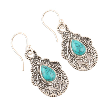 Agra Aesthetic Oxidized Silver and Reconstituted Turquoise Earrings