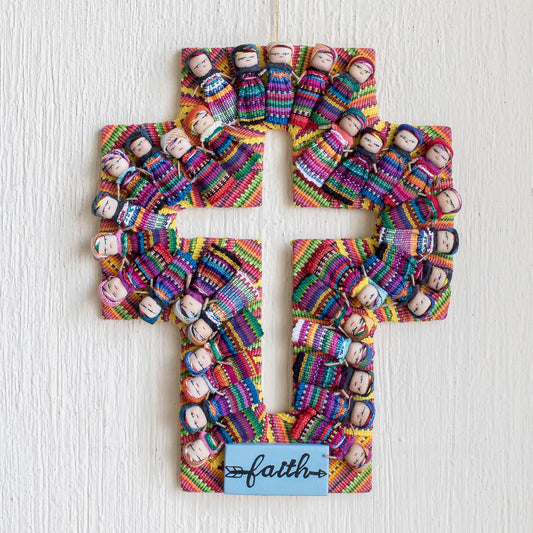 Keep the Faith Handmade Guatemalan Worry Doll Cross for Wall Display