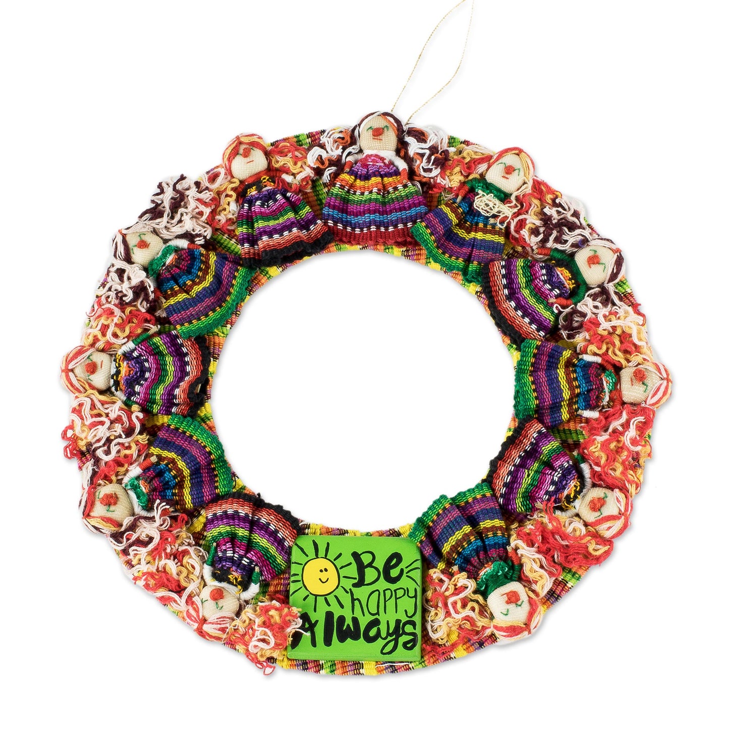 Be Happy Always Handmade Guatemalan Worry Doll Happy Wreath