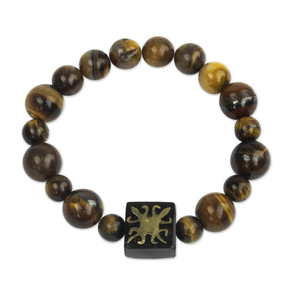 One Destiny Tiger's Eye African Adinkra Unity Bracelet from Ghana