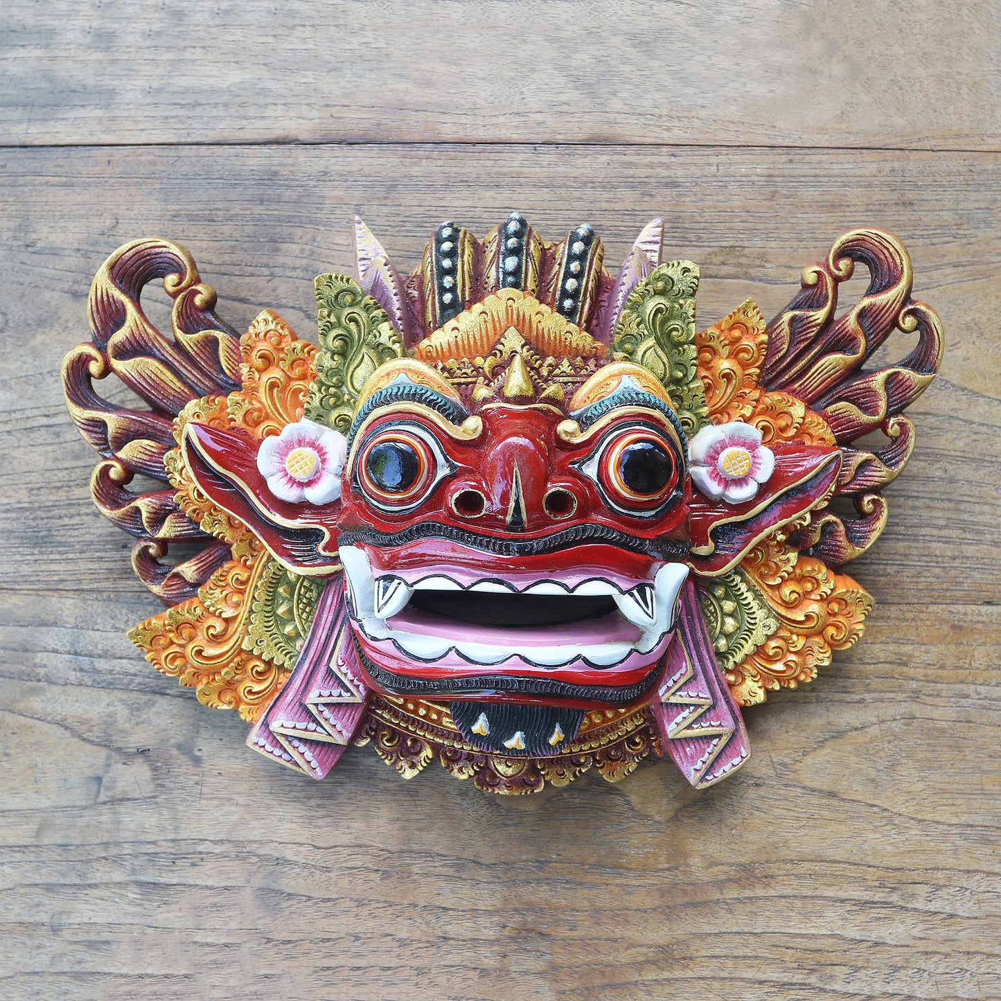 Barong Dance Balinese Handpainted Good vs. Evil Wood Dance Mask