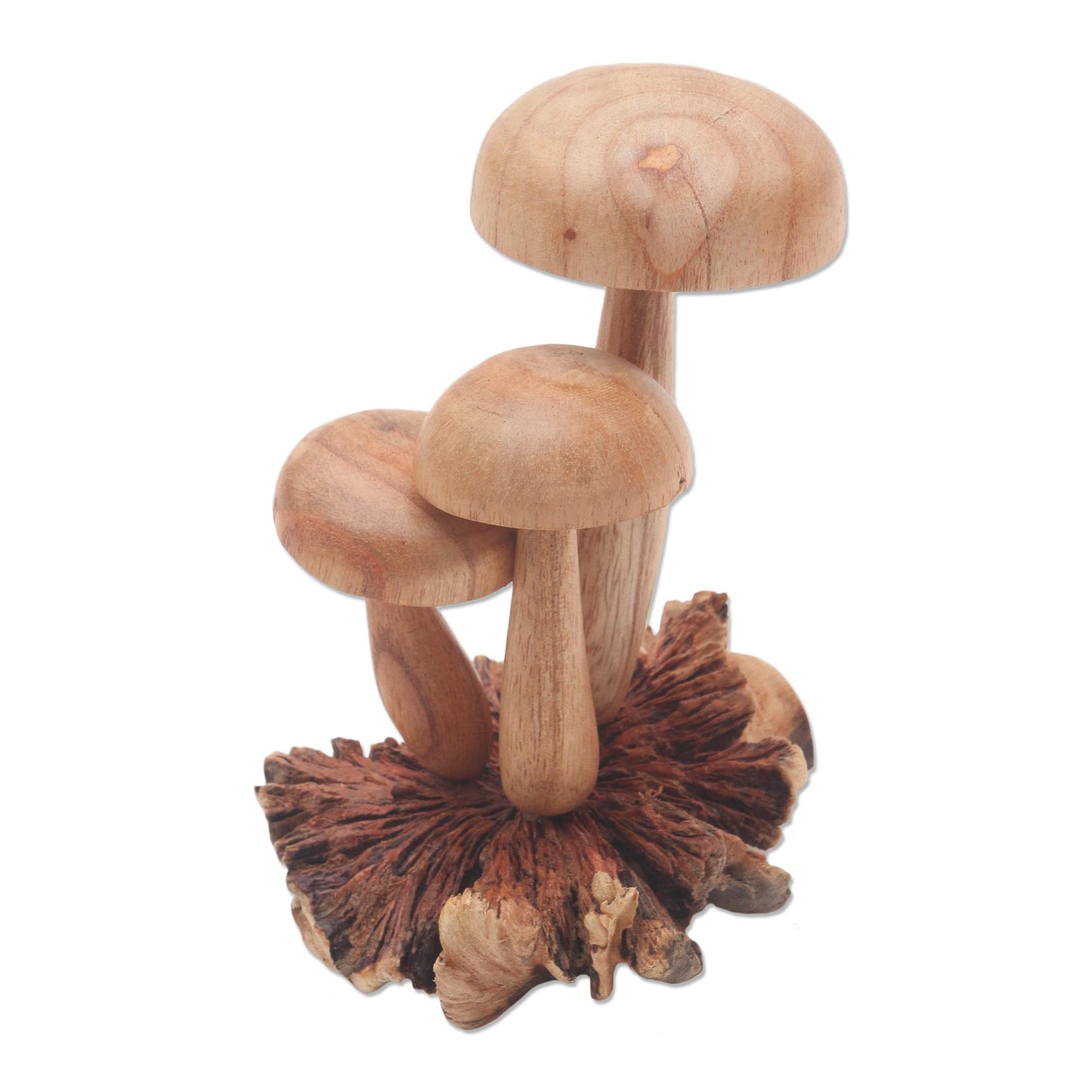 Growing Mushrooms Hand Carved Wood Mushroom Sculpture from Bali