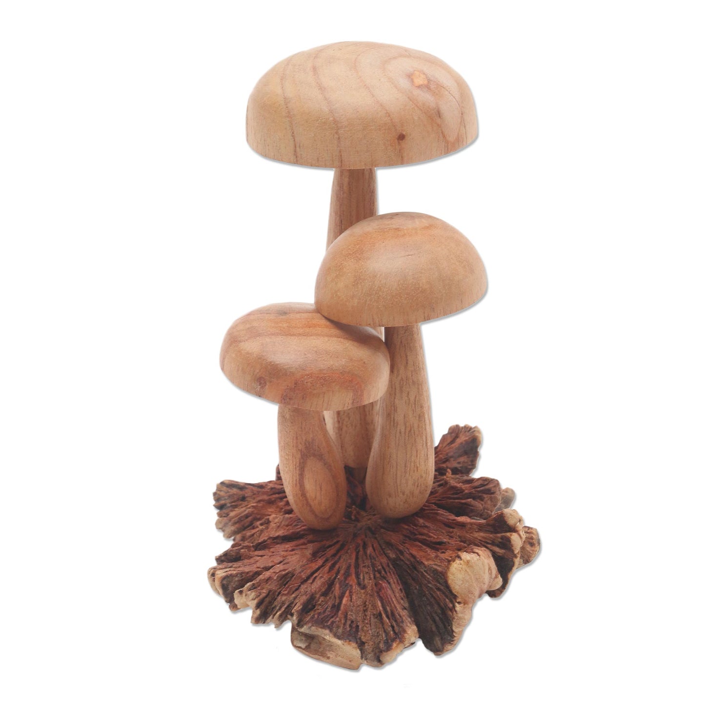 Growing Mushrooms Hand Carved Wood Mushroom Sculpture from Bali