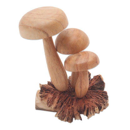 Growing Mushrooms Hand Carved Wood Mushroom Sculpture from Bali