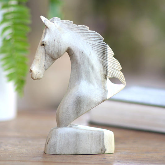 Proud Horse Hand Carved Hibiscus Wood Horse Head Sculpture