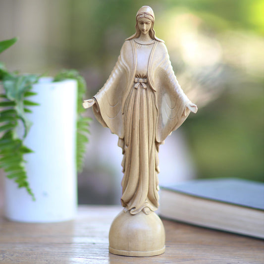 Mother Mary Hand Carved Acacia Wood Mother Mary Christian Sculpture