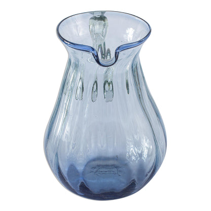 Fiesta Azul Fluted Blue Recycled hand Blown Glass Pitcher