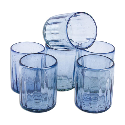 Fiesta Azul Fluted Blue Hand Blown Tumbler Glasses (Set of 6)