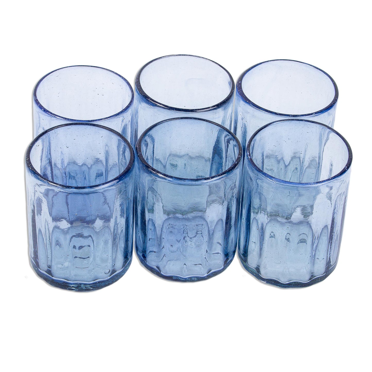 Fiesta Azul Fluted Blue Hand Blown Tumbler Glasses (Set of 6)