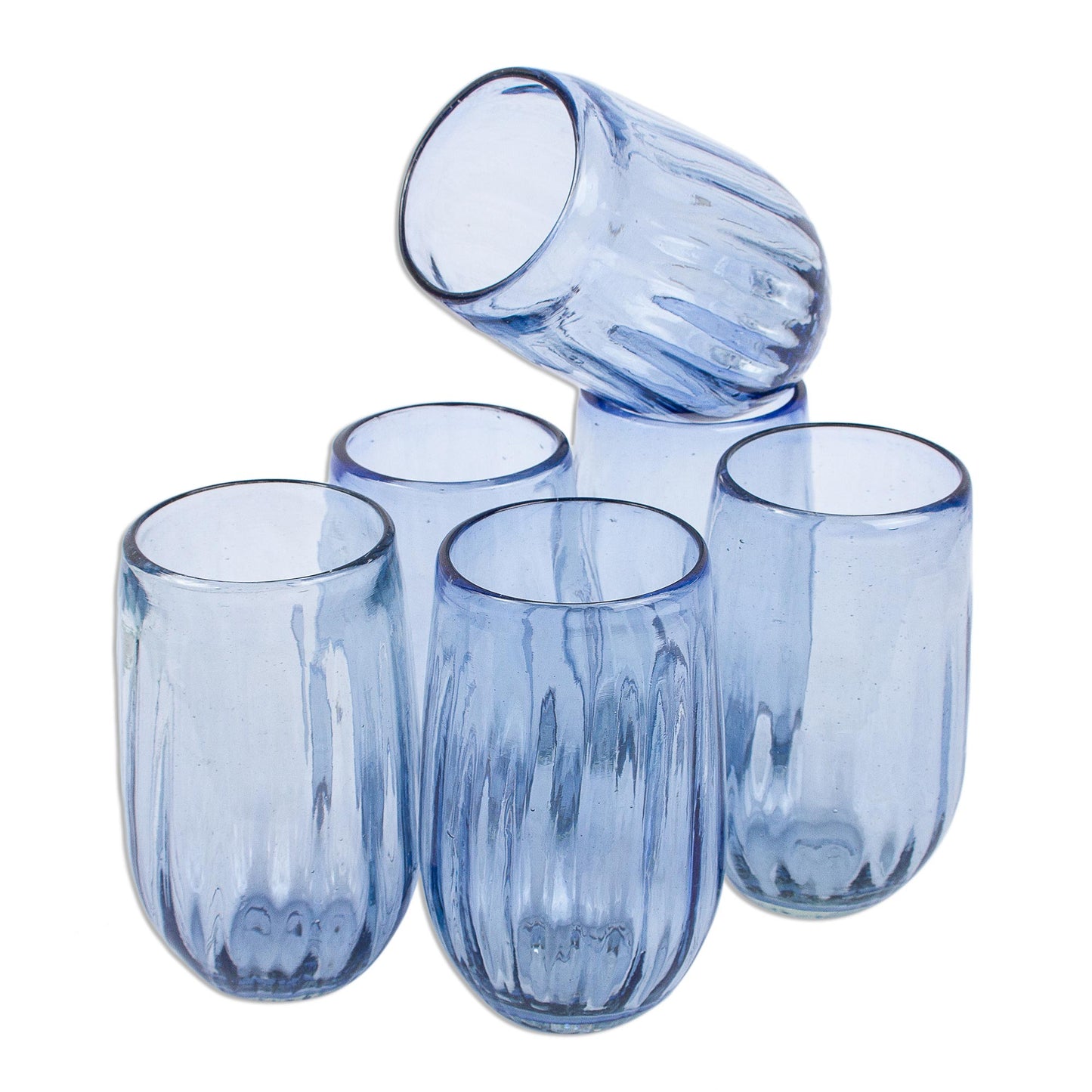 Fiesta Azul Recycled Hand Blown Stemless White Wine Glasses (Set of 6)