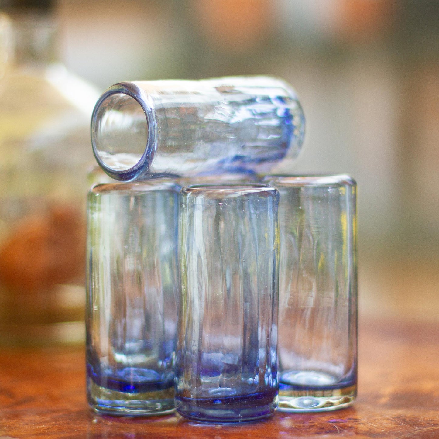 Fiesta Azul Blue Blown Glass Shot Glasses from Mexico (Set of 6)