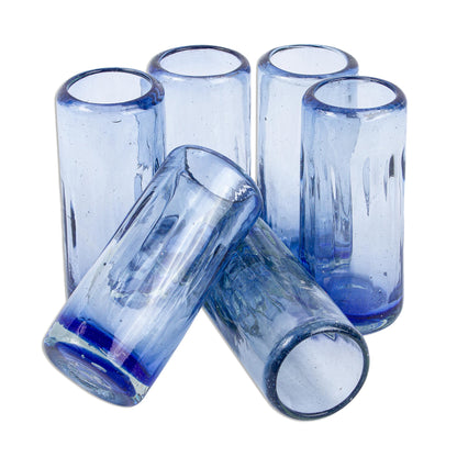 Fiesta Azul Blue Blown Glass Shot Glasses from Mexico (Set of 6)