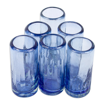 Fiesta Azul Blue Blown Glass Shot Glasses from Mexico (Set of 6)