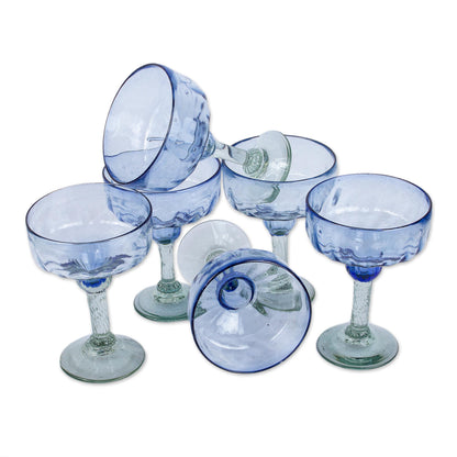 Fiesta Azul Blue Margarita Glasses Hand Blown in Mexico (Set of 6)