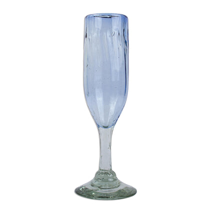 Fiesta Azul Hand Blown Blue Recycled Glass Champagne Flutes (Set of 6)