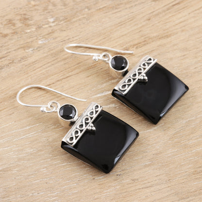 Glory in Black Black Onyx and Silver Dangle Earrings