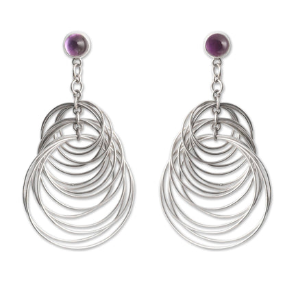 Maze of Circles Amethyst and Sterling Silver Dangle Earrings