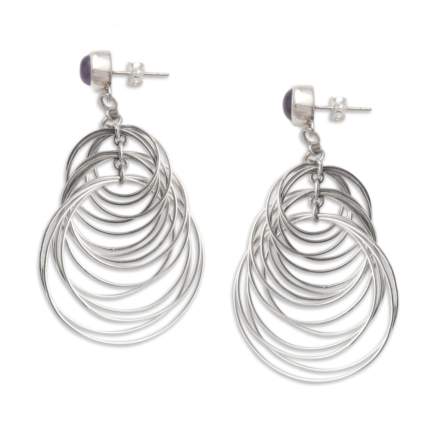 Maze of Circles Amethyst and Sterling Silver Dangle Earrings