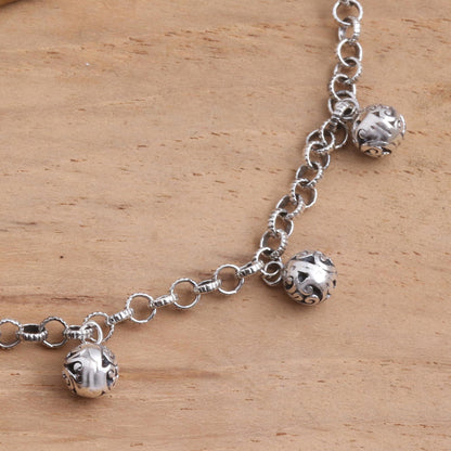 Java Grace Artisan Crafted Sterling Silver Charm Anklet