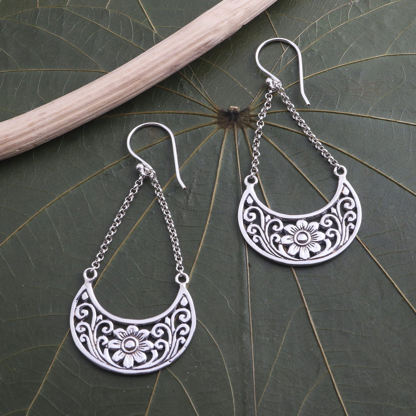 Flower Swing Floral Sterling Silver Dangle Earrings from Bali