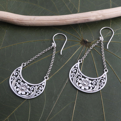 Flower Swing Floral Sterling Silver Dangle Earrings from Bali