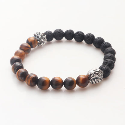 Helping Hands Together Bali Sterling Silver Tiger's Eye Lava Stone Unity Bracelet