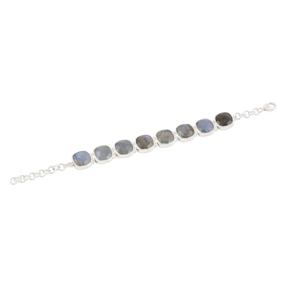 Dazzling Allure Square Faceted Labradorite Bracelet Set in Sterling Silver