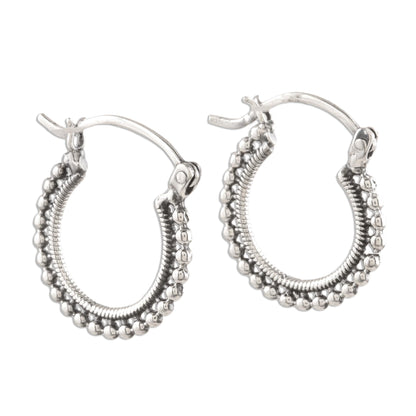 Brightly Shining Beaded Sterling Silver Hoops from India