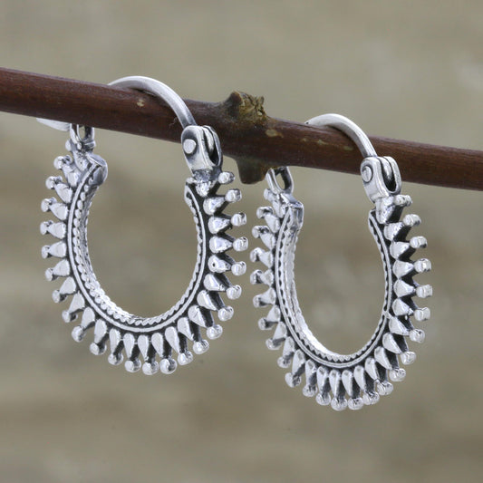 Bright Rays Handmade Sterling Silver Hoop Earrings