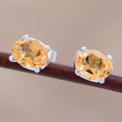 Scintillate Citrine Birthstone Stud Earrings from India