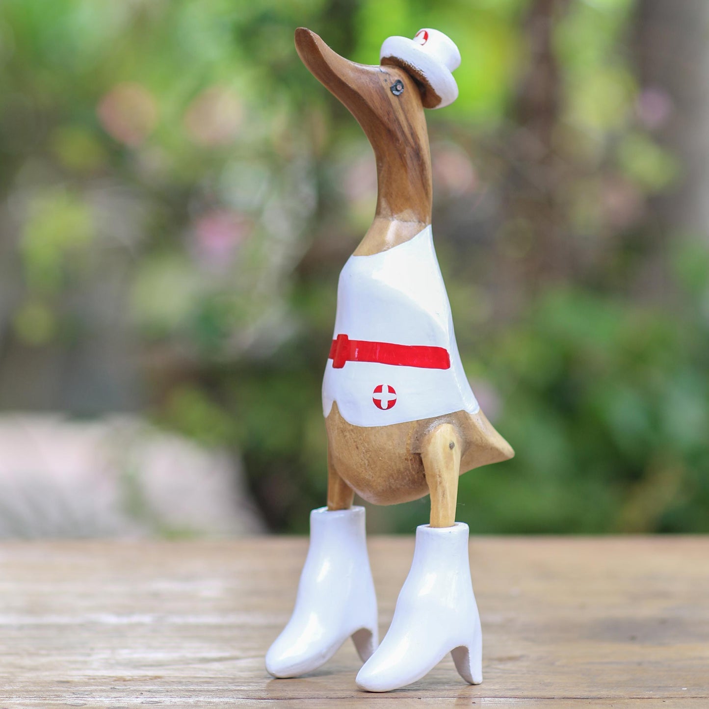 Nurse Duck Nurse Duck Sculpture Hand Carved from Bamboo and Acacia