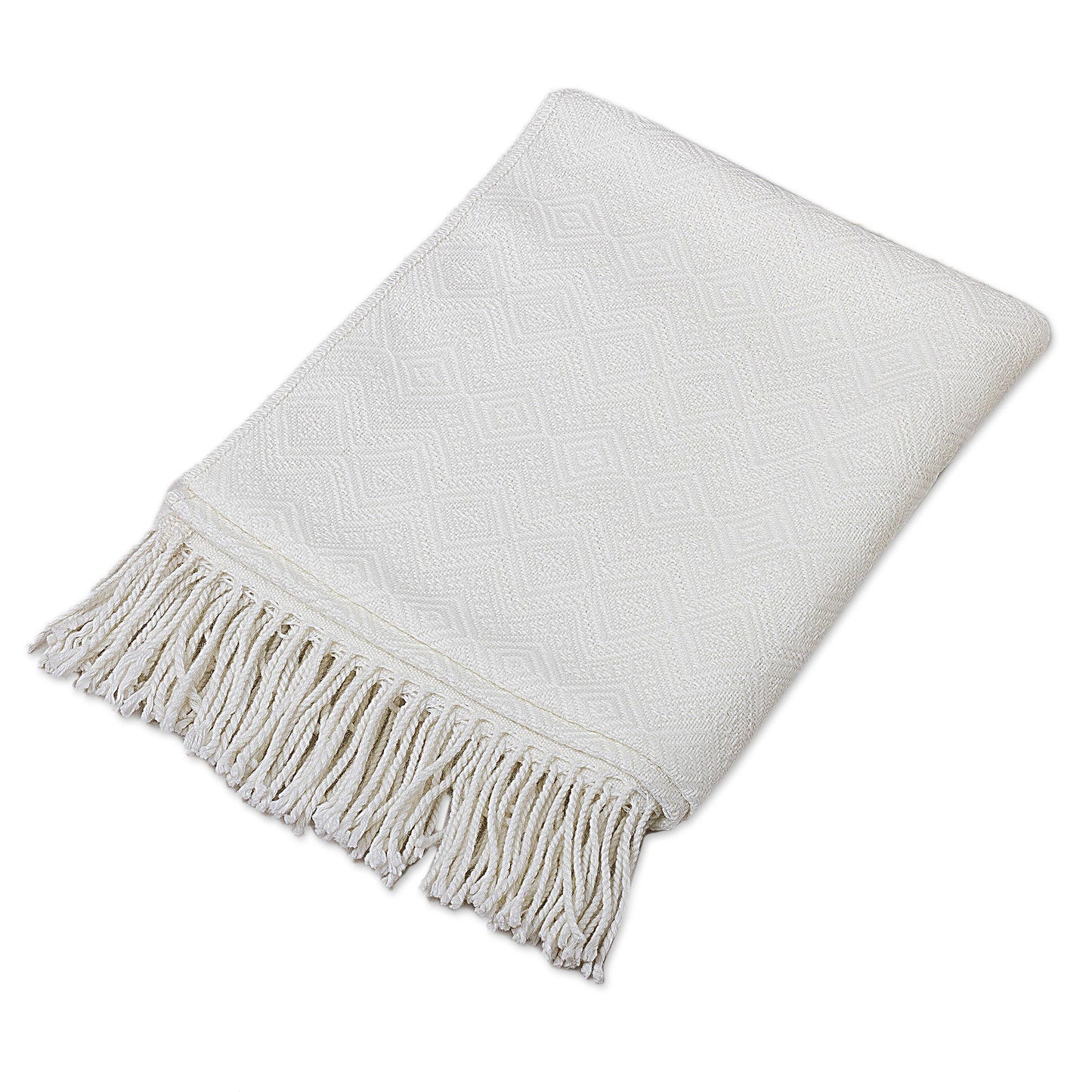 White Andean Textures Textured White Alpaca Acrylic Blend Throw Blanket from Peru