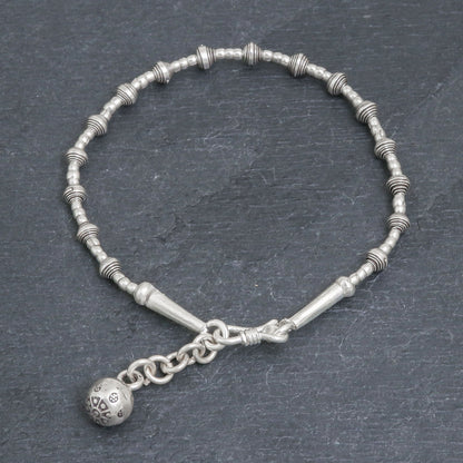 Flower Ball Silver Link Bracelet with Extender Chain from Thailand