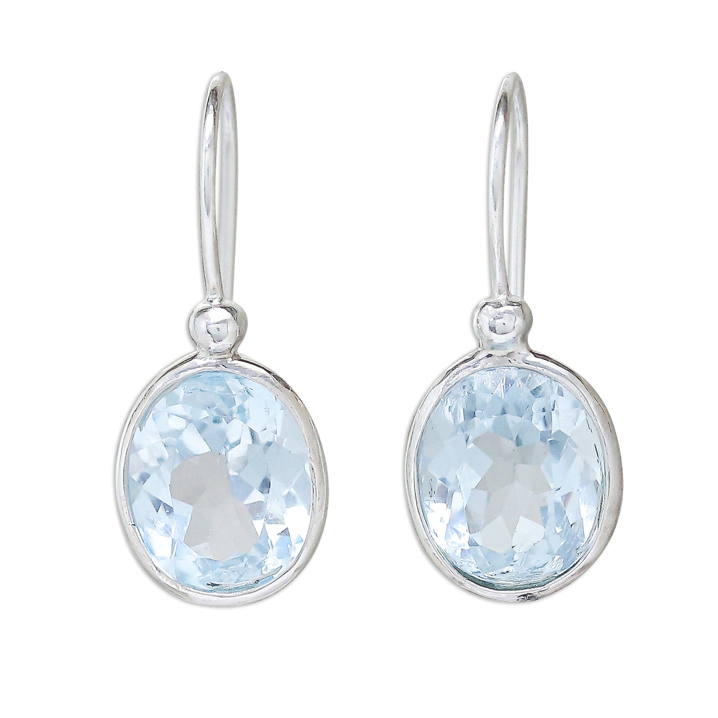 Noonday Sky Oval Faceted Blue Topaz Sterling Silver Dangle Earrings