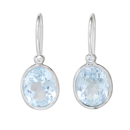 Noonday Sky Oval Faceted Blue Topaz Sterling Silver Dangle Earrings