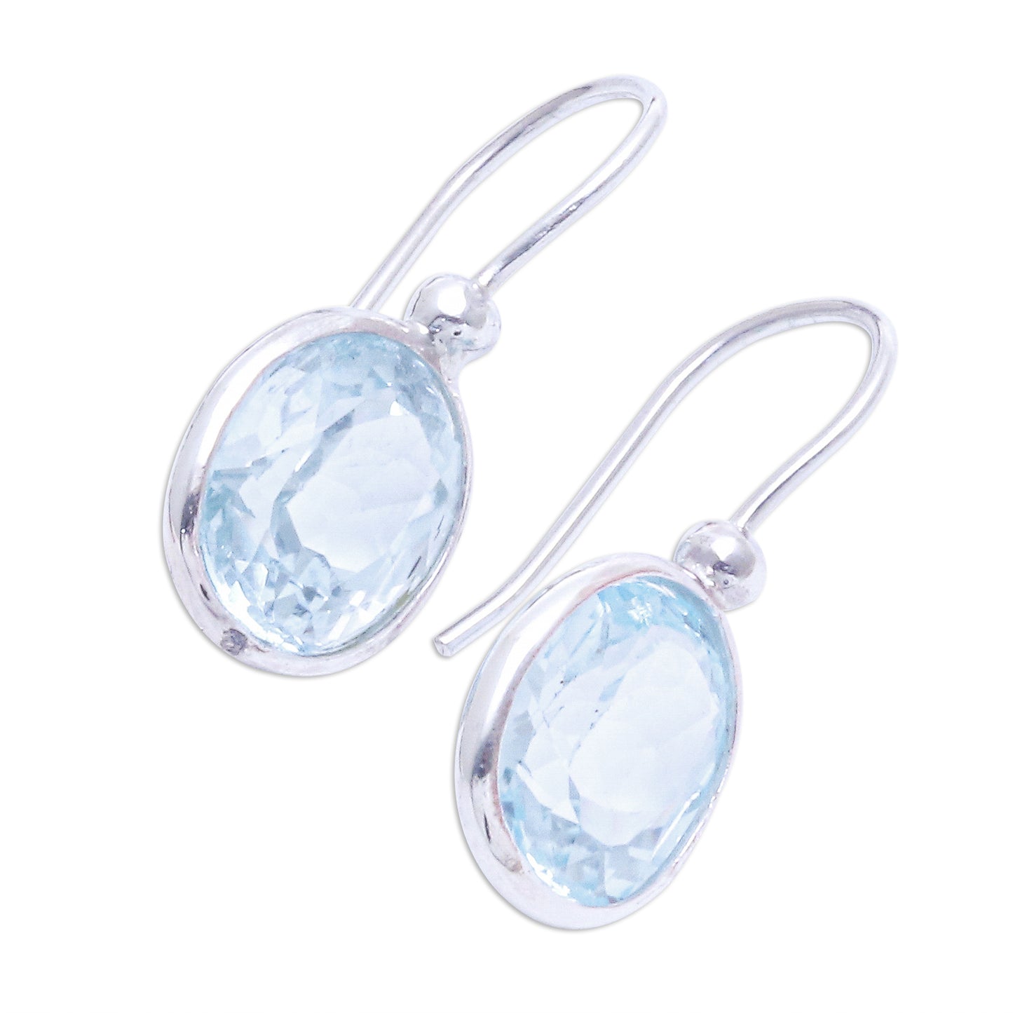 Noonday Sky Oval Faceted Blue Topaz Sterling Silver Dangle Earrings