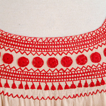 San Cristobal Tradition Beige Cotton Blouse with Traditional Red Embroidery