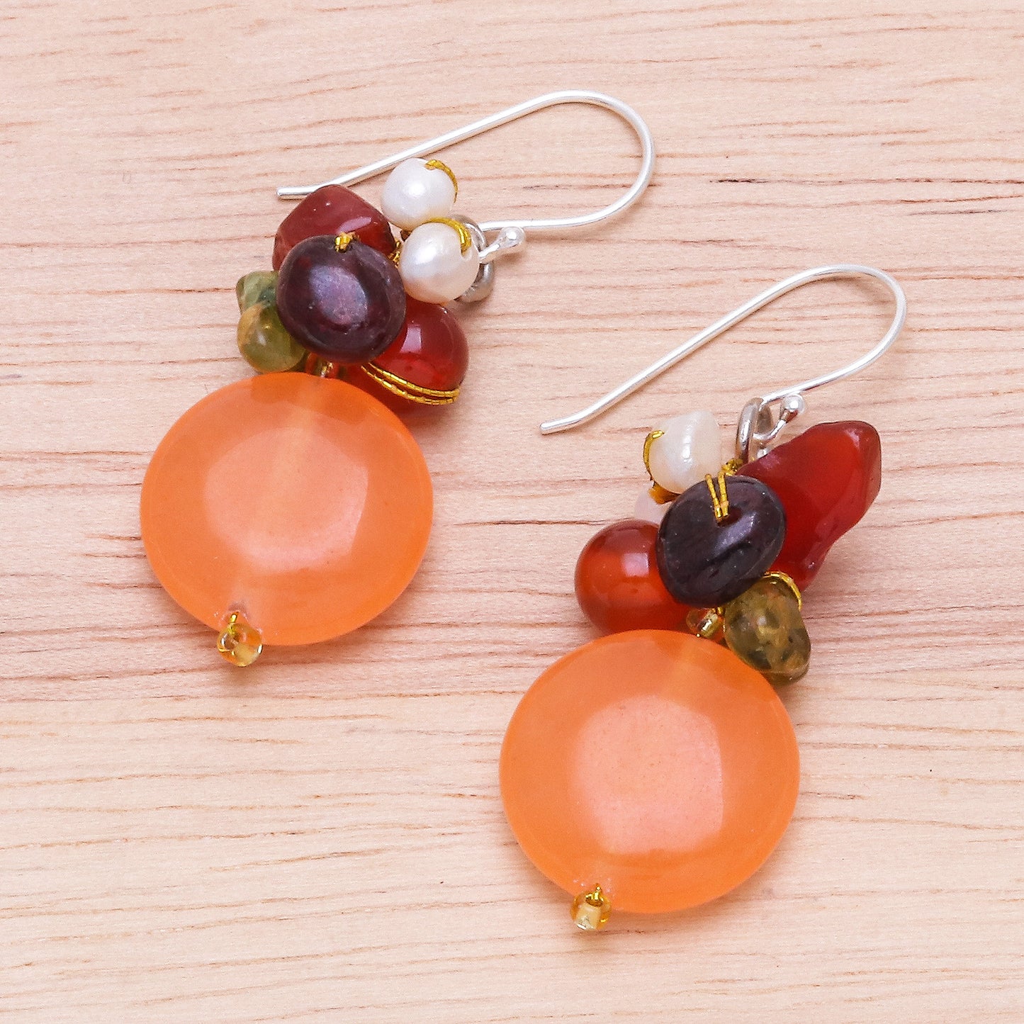 Orange Love Multi-gemstone Sterling Silver Dangle Earrings