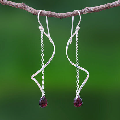 Solar Spin Garnet and Sterling Silver Dangle Earrings