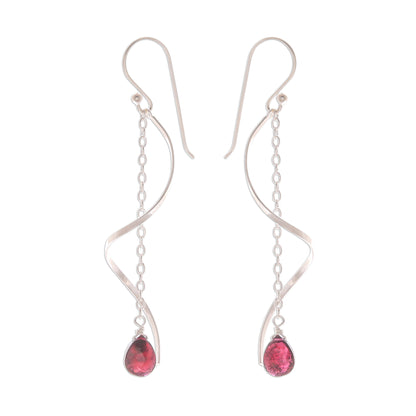 Solar Spin Garnet and Sterling Silver Dangle Earrings