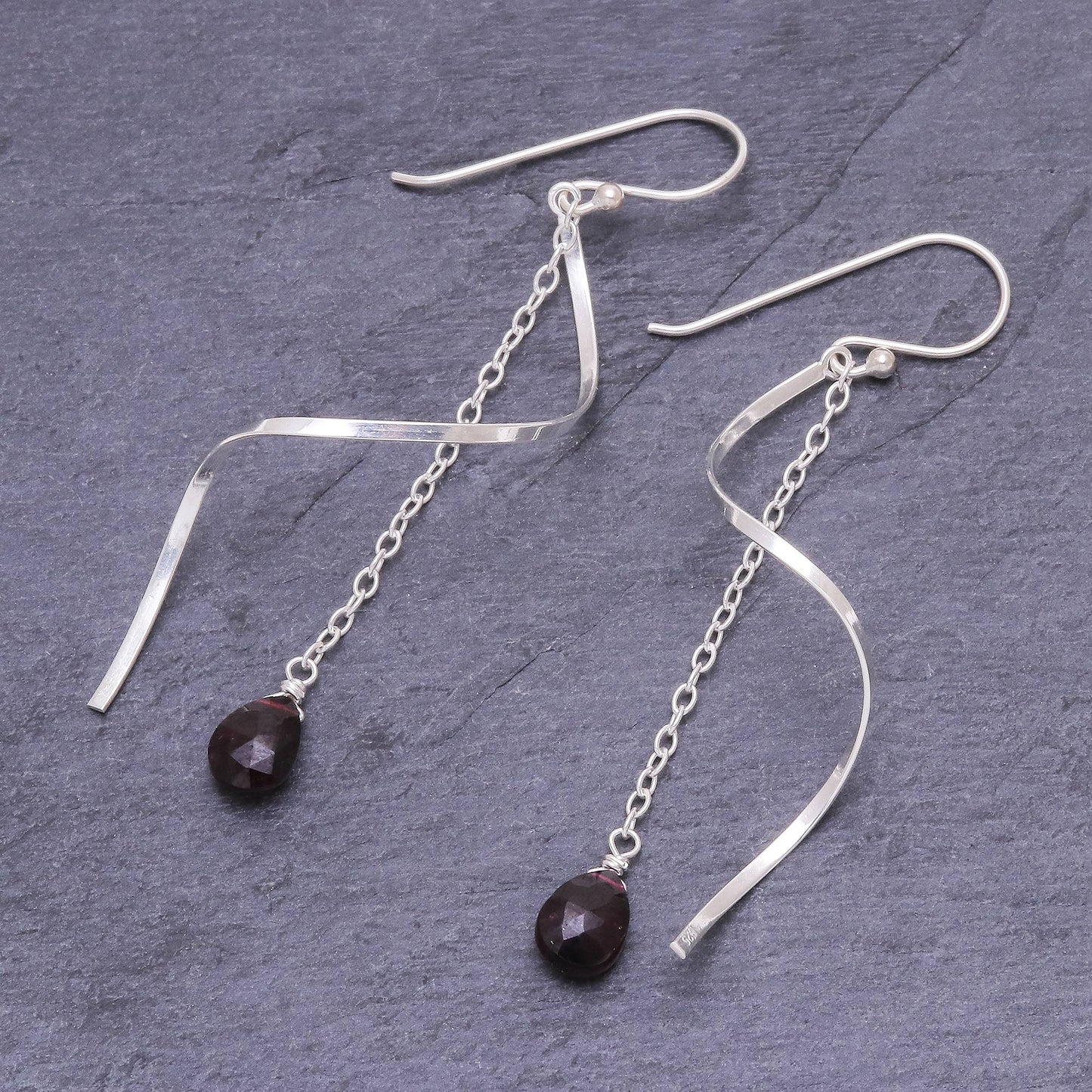 Solar Spin Garnet and Sterling Silver Dangle Earrings