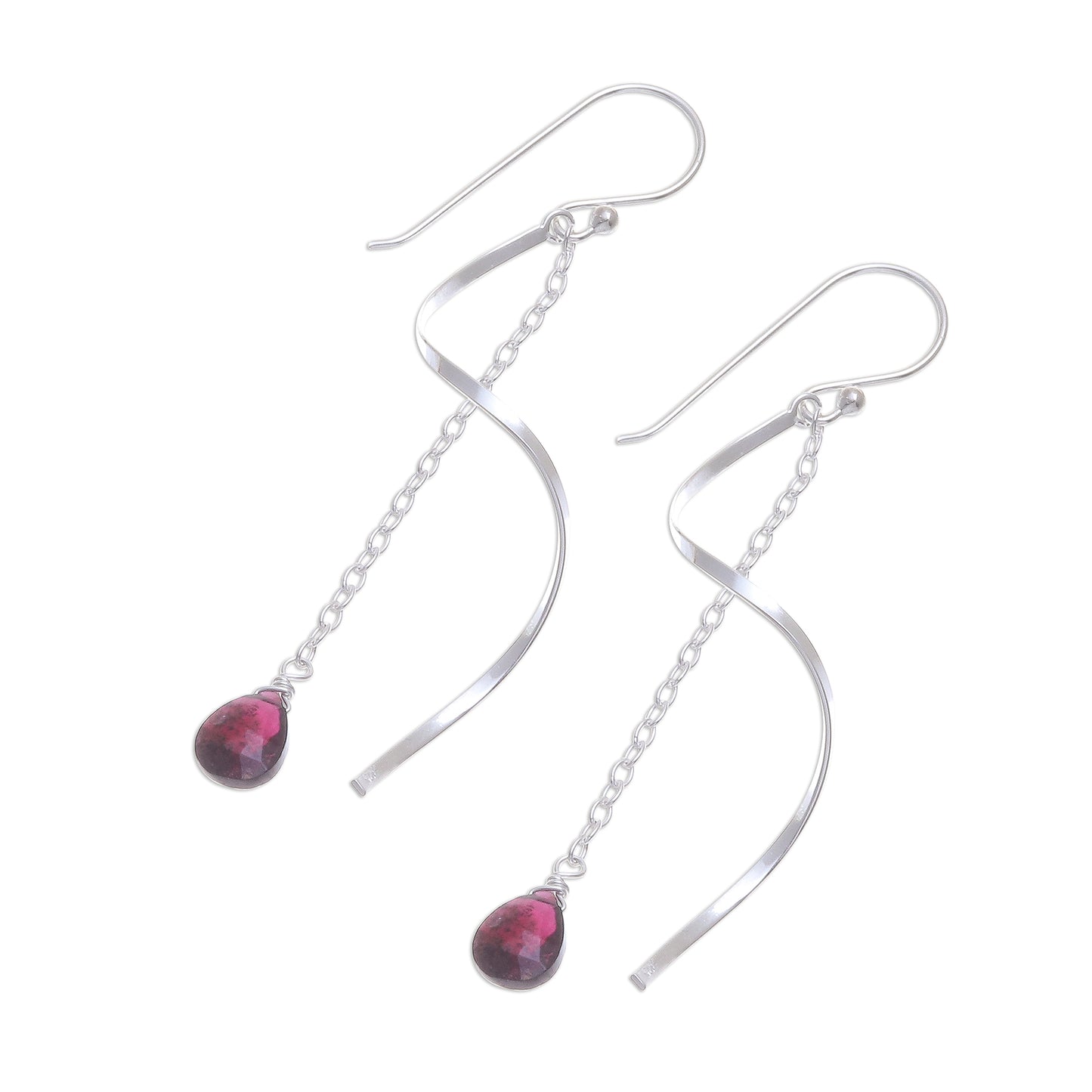 Solar Spin Garnet and Sterling Silver Dangle Earrings