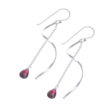 Solar Spin Garnet and Sterling Silver Dangle Earrings