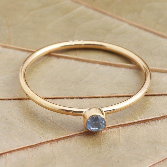 Subtly Sweet 18k Gold Plated Solitaire Ring with Blue Quartz