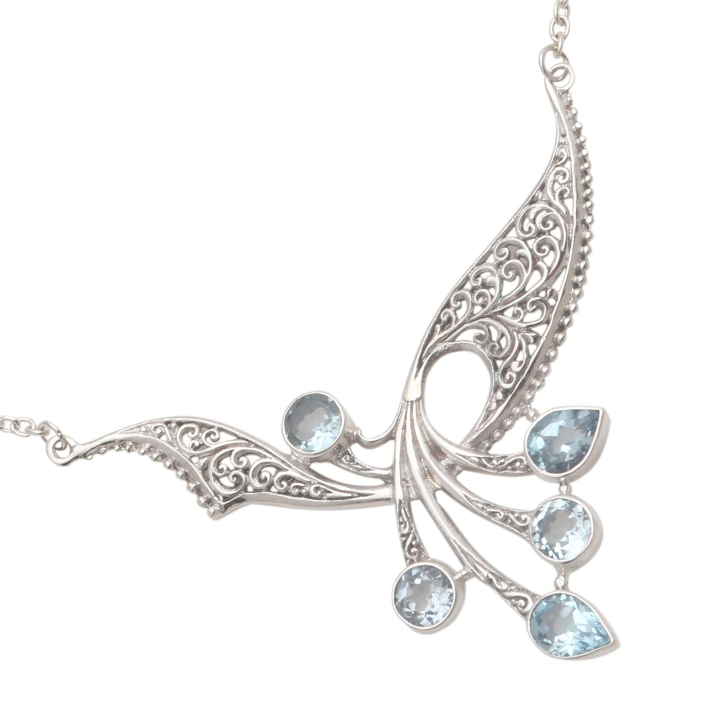 Winged Dreams Balinese Blue Topaz Sterling Silver Pendant Necklace